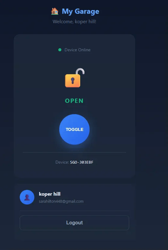 Control dashboard with toggle button